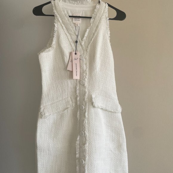 NWT $395 Cinq a Sept 5a7 Leisha V-Neck Sleeveless Tweed Mini Dress in White - Picture 3 of 6